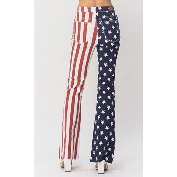 JEANS FASHION Women's American Flag Print Flare Jeans Size 8 Red/Blue White NWT - Picture 2 of 13